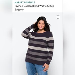 Market & Spruce Cotton Stitch Sweater boat neck 2XL White and Navy